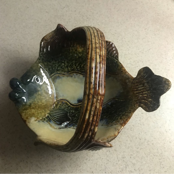 Art Ceramic Fish Bowl With Handle Poshmark